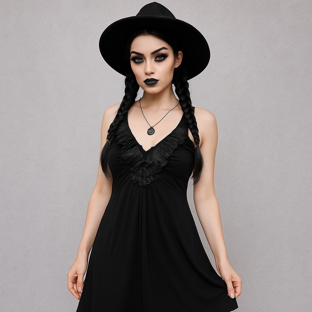 Gothic Witchcore Black Ruched Tank • Indie Sleaze • Alternative Style‎ Size M